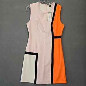 Shein BIZwear Pink Orange Mini Dress NEW Women's Size L Stretch Sleeveless Aline